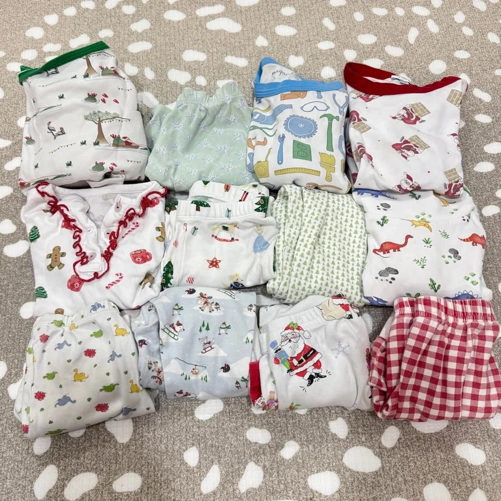 Lot of 13 Pima pajamas set long sleeve tee pants TBBC Santa toddler magnolia boy - Picture 1 of 14
